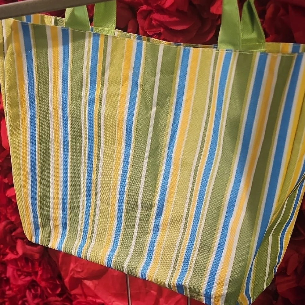 Girls Striped Green Tote Bag